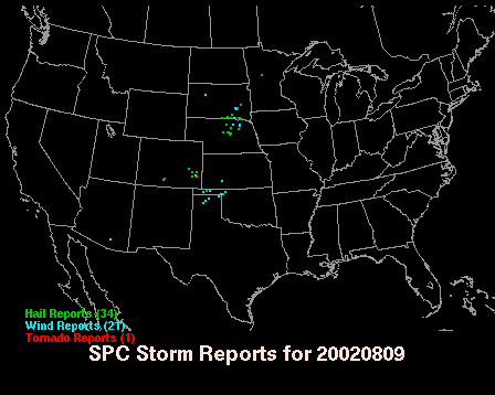 Map of yesterday's severe weather reports