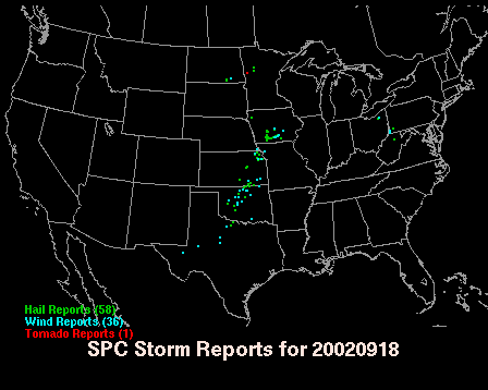 Map of yesterday's severe weather reports