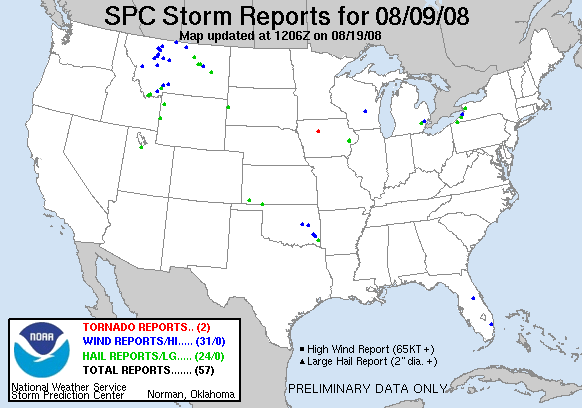 Map of 080809_rpts's severe weather reports