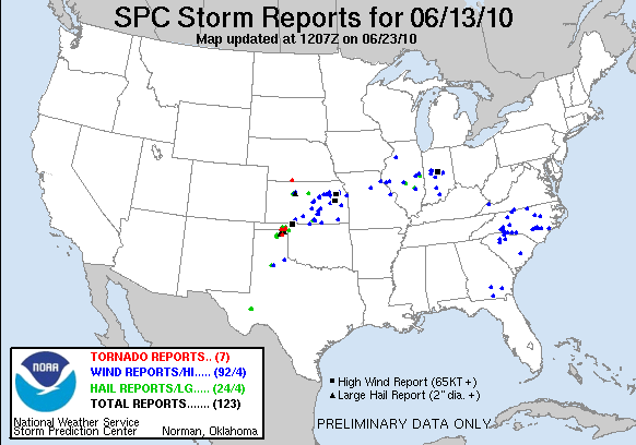 SPC storm reports for Sun June 2010