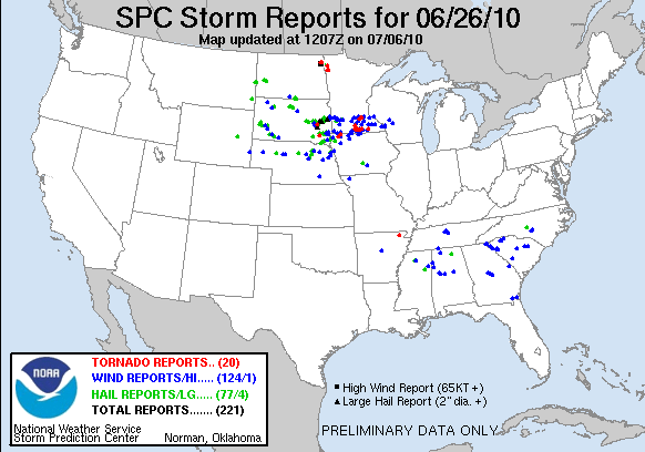SPC storm reports for Sat June 2010