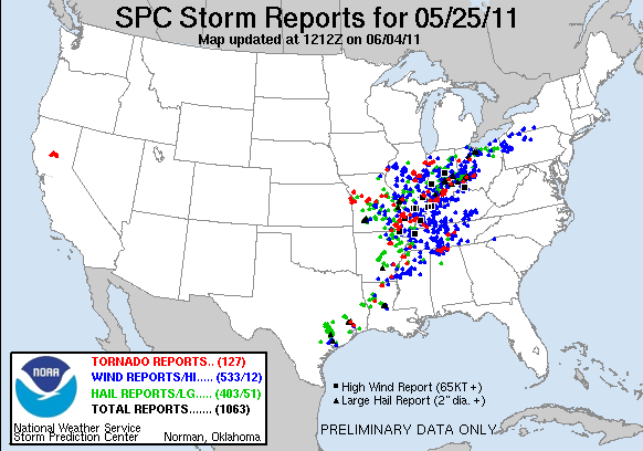 SPC Storm Reports for 5/25/2011 to 5/26/2011