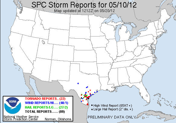 SPC Storm Reports for 1/25/2012