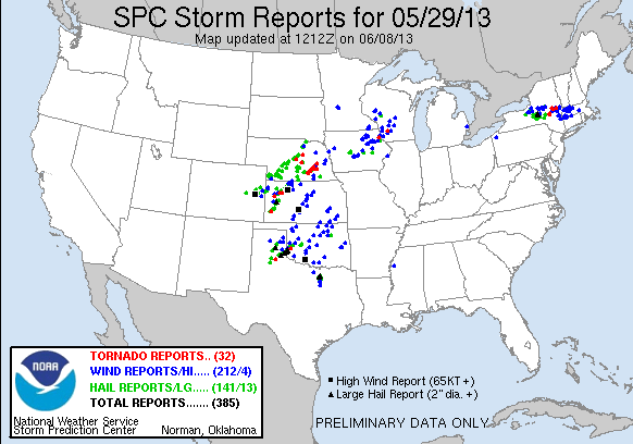 SPC storm reports for Wed May 2013