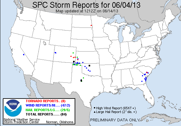 SPC storm reports for Tue June 2013