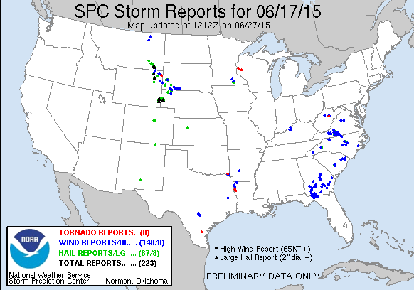 SPC storm reports for Wed June 2015