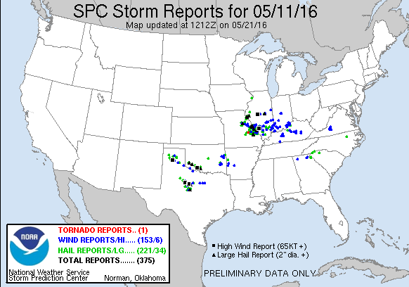 SPC storm reports for Wed May 2016