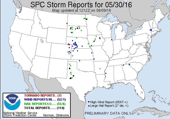 SPC storm reports for Mon May 2016