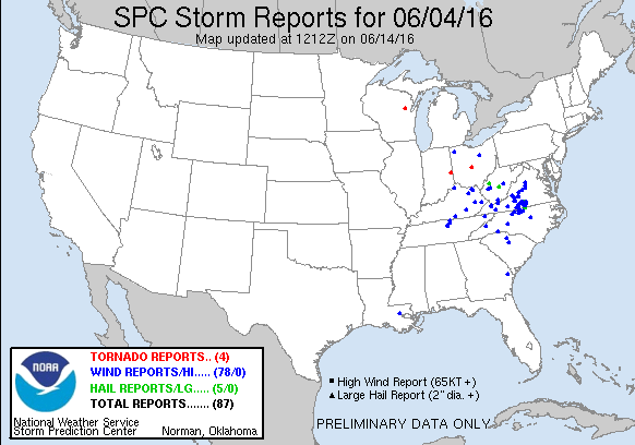 SPC storm reports for Sat June 2016