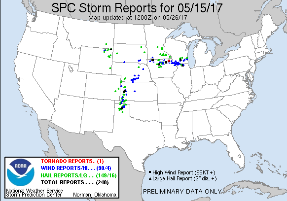 SPC storm reports for Mon May 2017