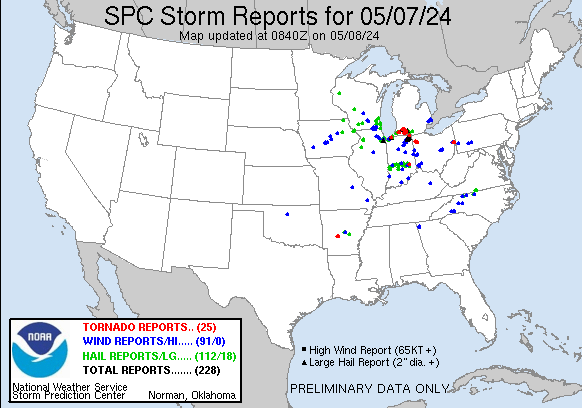 These reports are preliminary and are plotted and listed as is from NWS Local Storm Reports usually sent in realtime.