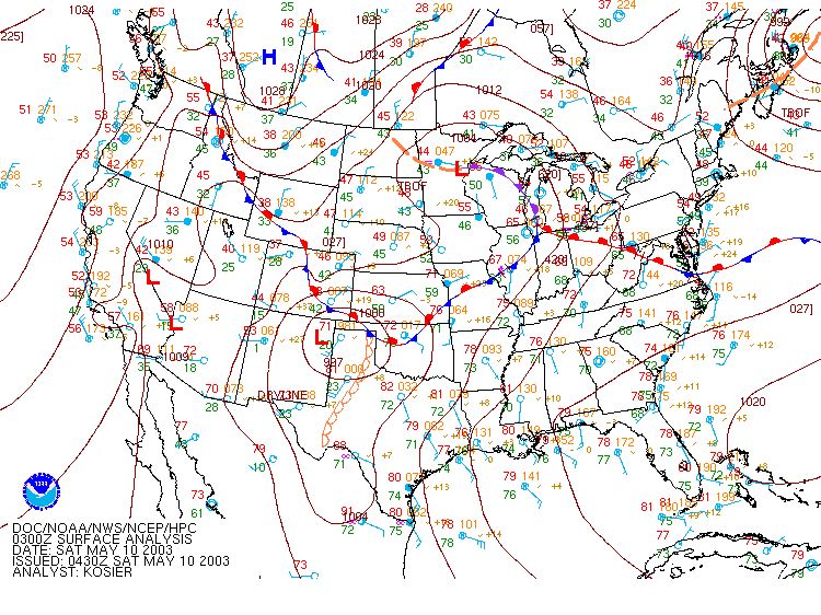 HPC Surface Analysis for 10 PM CDT, 5/09/2003 