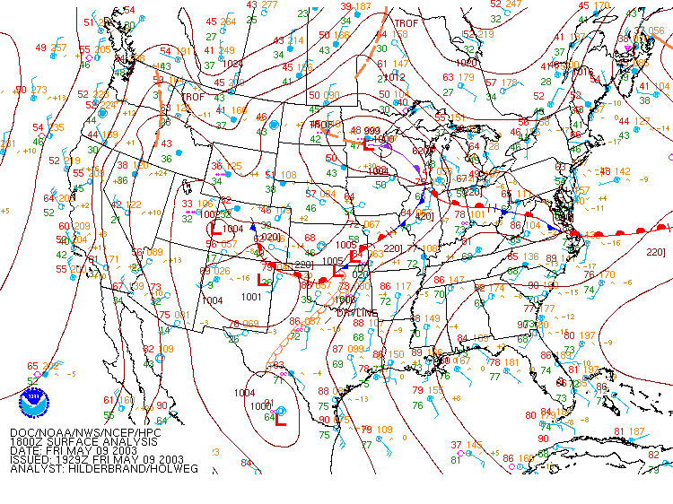 HPC Surface Analysis for 1 PM CDT, 5/09/2003 