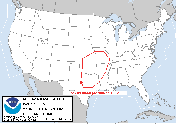 Experimental Day 4-8 Severe Thunderstorm Outlook Graphics Issued on Nov 9, 2005