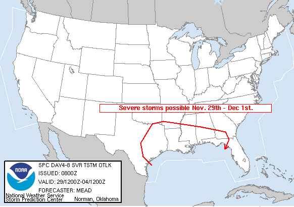 Experimental Day 4-8 Severe Thunderstorm Outlook Graphics Issued on Nov 26, 2006