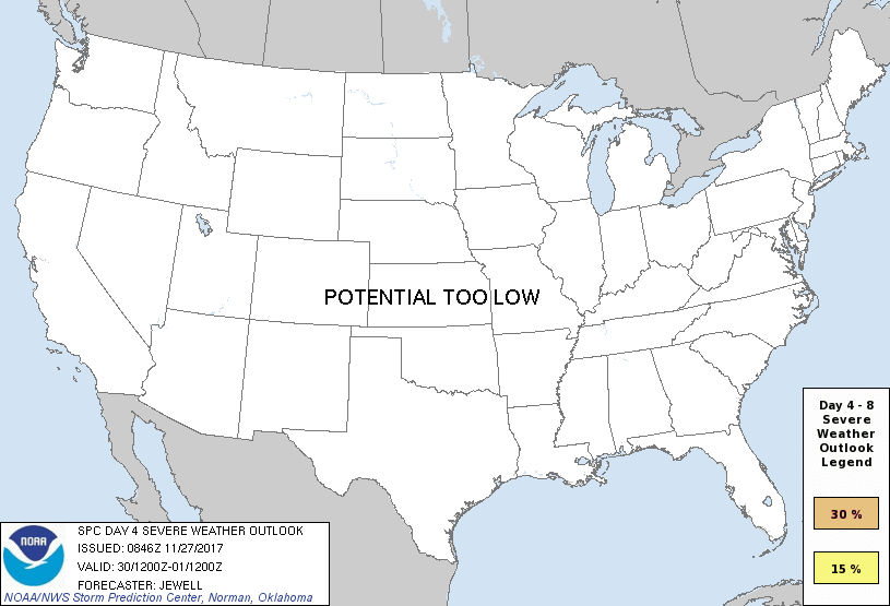 Day 4 Severe Weather Outlook Graphics Issued on Nov 27, 2017