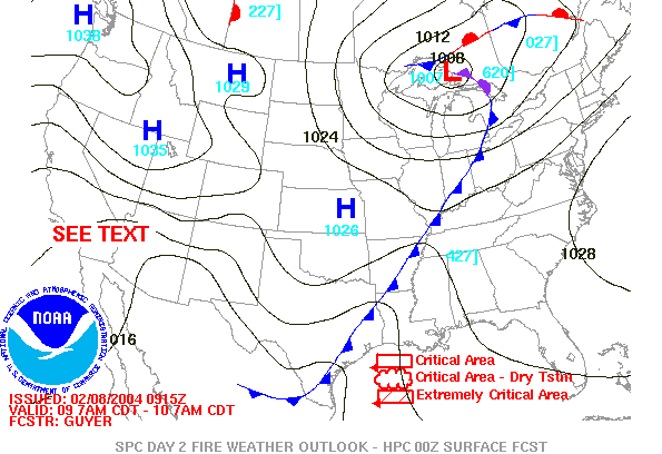 Day 2 Fire Weather Forecast graphic