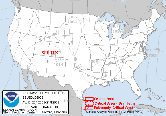 Day 2 Fire Weather Forecast graphic