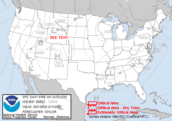 Day 1 Fire Weather Forecast graphic