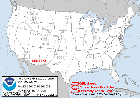 Day 2 Fire Weather Forecast graphic