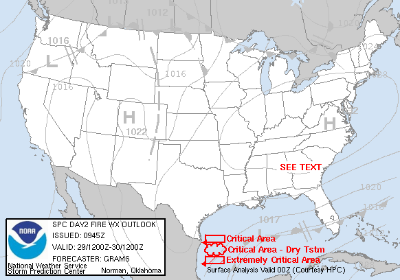 Day 2 Fire Weather Forecast graphic