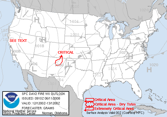 Day 2 Fire Weather Forecast graphic