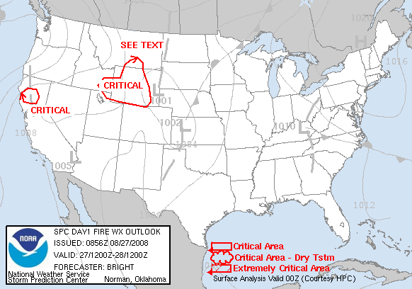 Day 1 Fire Weather Forecast graphic