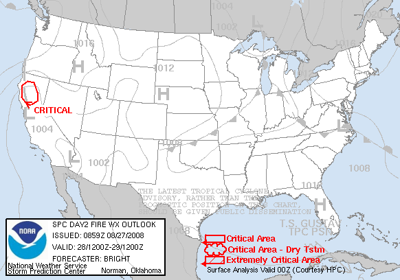 Day 2 Fire Weather Forecast graphic