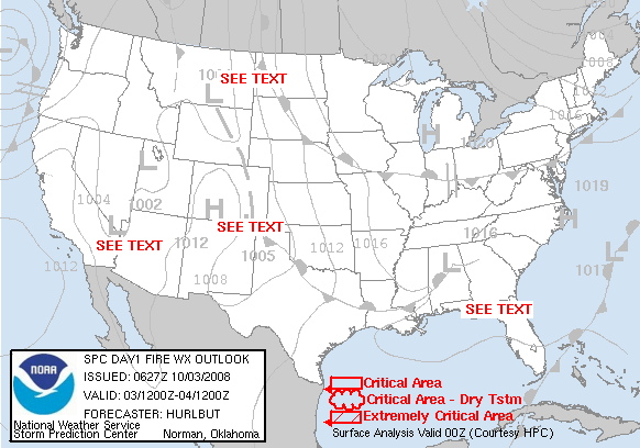 Day 1 Fire Weather Forecast graphic