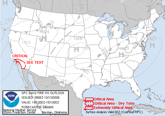 Day 2 Fire Weather Forecast graphic