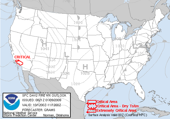 Day 2 Fire Weather Forecast graphic