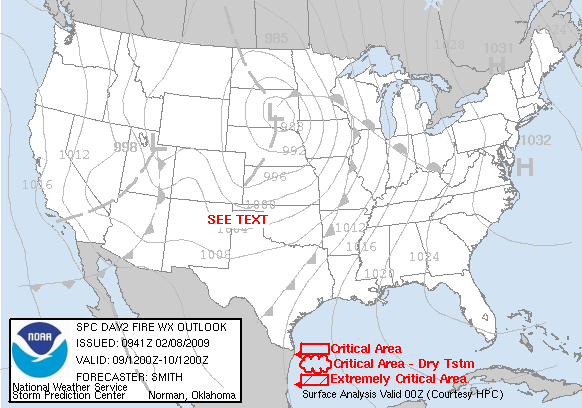 Day 2 Fire Weather Forecast graphic