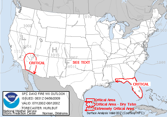 Day 2 Fire Weather Forecast graphic