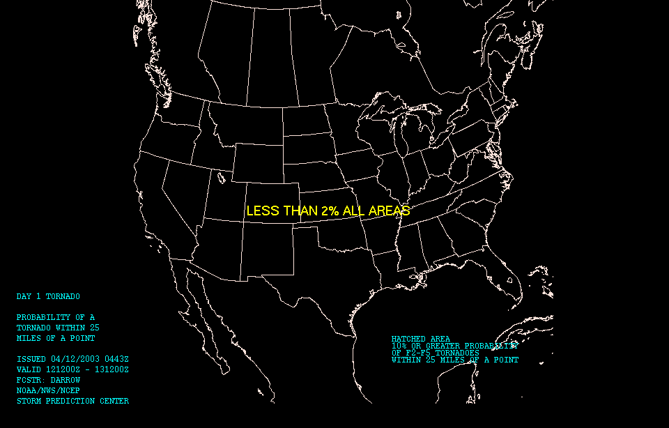 1200 UTC Tornado probabilities graphic