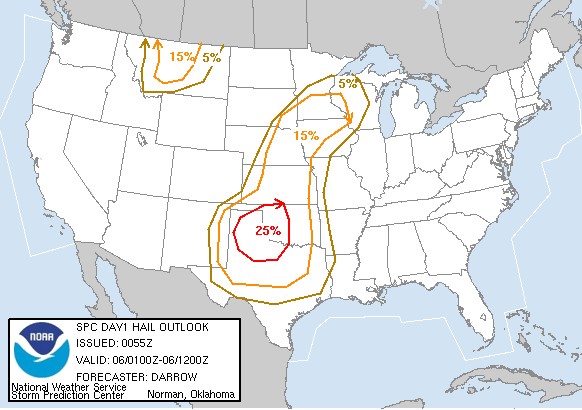 20040606 0100 UTC Day 1 Large Hail Probabilities Graphic