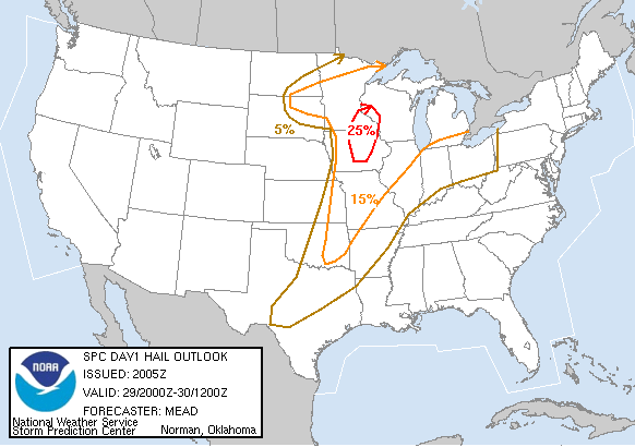 20041029 2000 UTC Day 1 Large Hail Probabilities Graphic