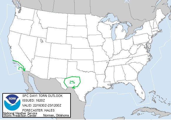 20050222 1630 UTC Day 1 Tornado Probabilities Graphic