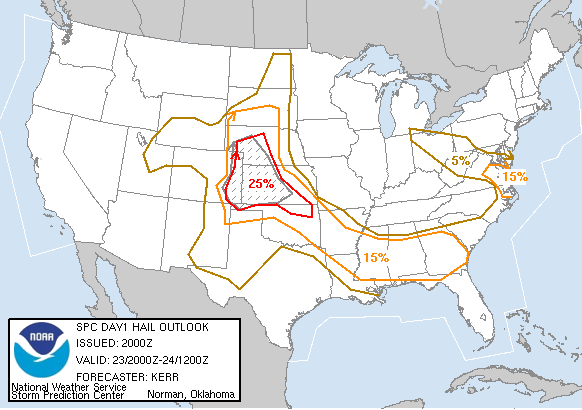 20050523 2000 UTC Day 1 Large Hail Probabilities Graphic