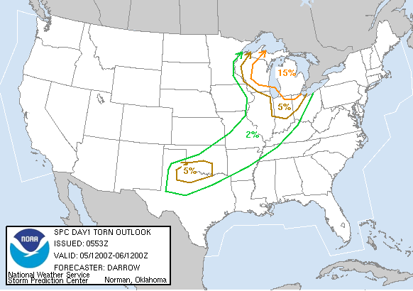 20050605 1200 UTC Day 1 Tornado Probabilities Graphic