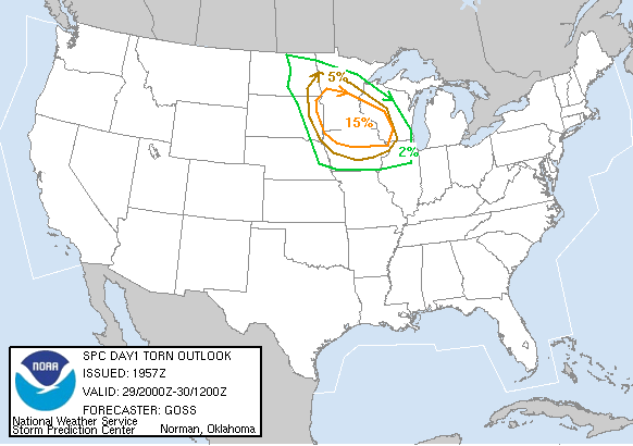 20050629 2000 UTC Day 1 Tornado Probabilities Graphic