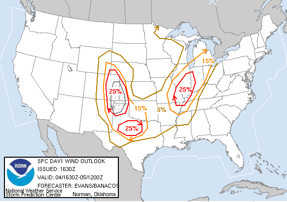 20050704 1630 UTC Day 1 Damaging Wind Probabilities Graphic