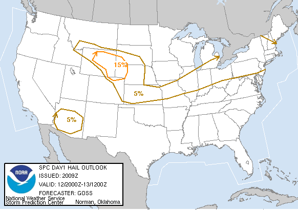 20050812 2000 UTC Day 1 Large Hail Probabilities Graphic