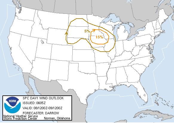 20050908 1200 UTC Day 1 Damaging Wind Probabilities Graphic