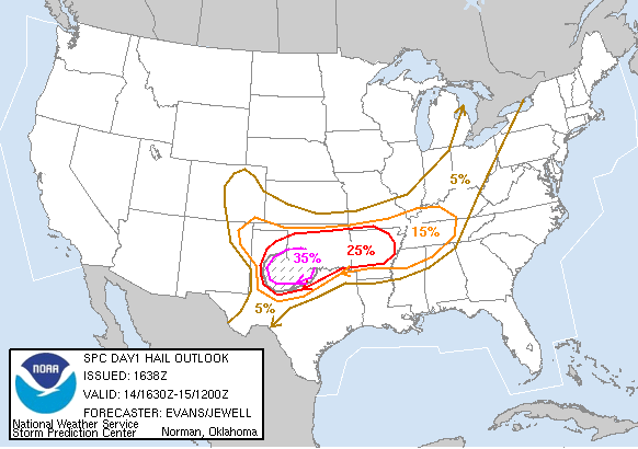 20050914 1630 UTC Day 1 Large Hail Probabilities Graphic