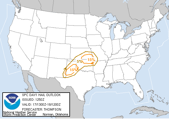 20050917 1300 UTC Day 1 Large Hail Probabilities Graphic