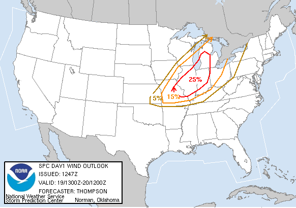 20050919 1300 UTC Day 1 Damaging Wind Probabilities Graphic