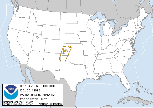 20051029 1300 UTC Day 1 Large Hail Probabilities Graphic