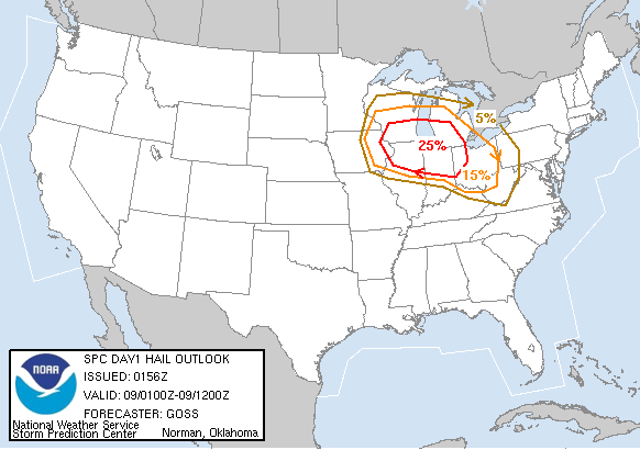 20051109 0100 UTC Day 1 Large Hail Probabilities Graphic