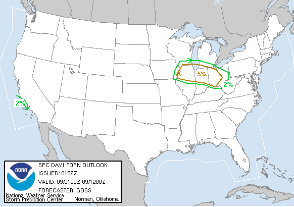 20051109 0100 UTC Day 1 Tornado Probabilities Graphic