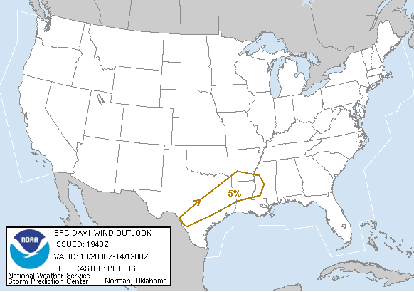 20051113 2000 UTC Day 1 Damaging Wind Probabilities Graphic